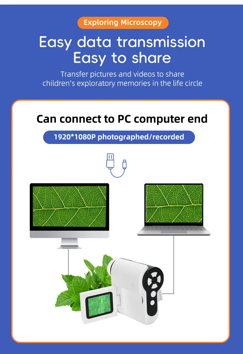 Digital microscope displaying a magnified green leaf